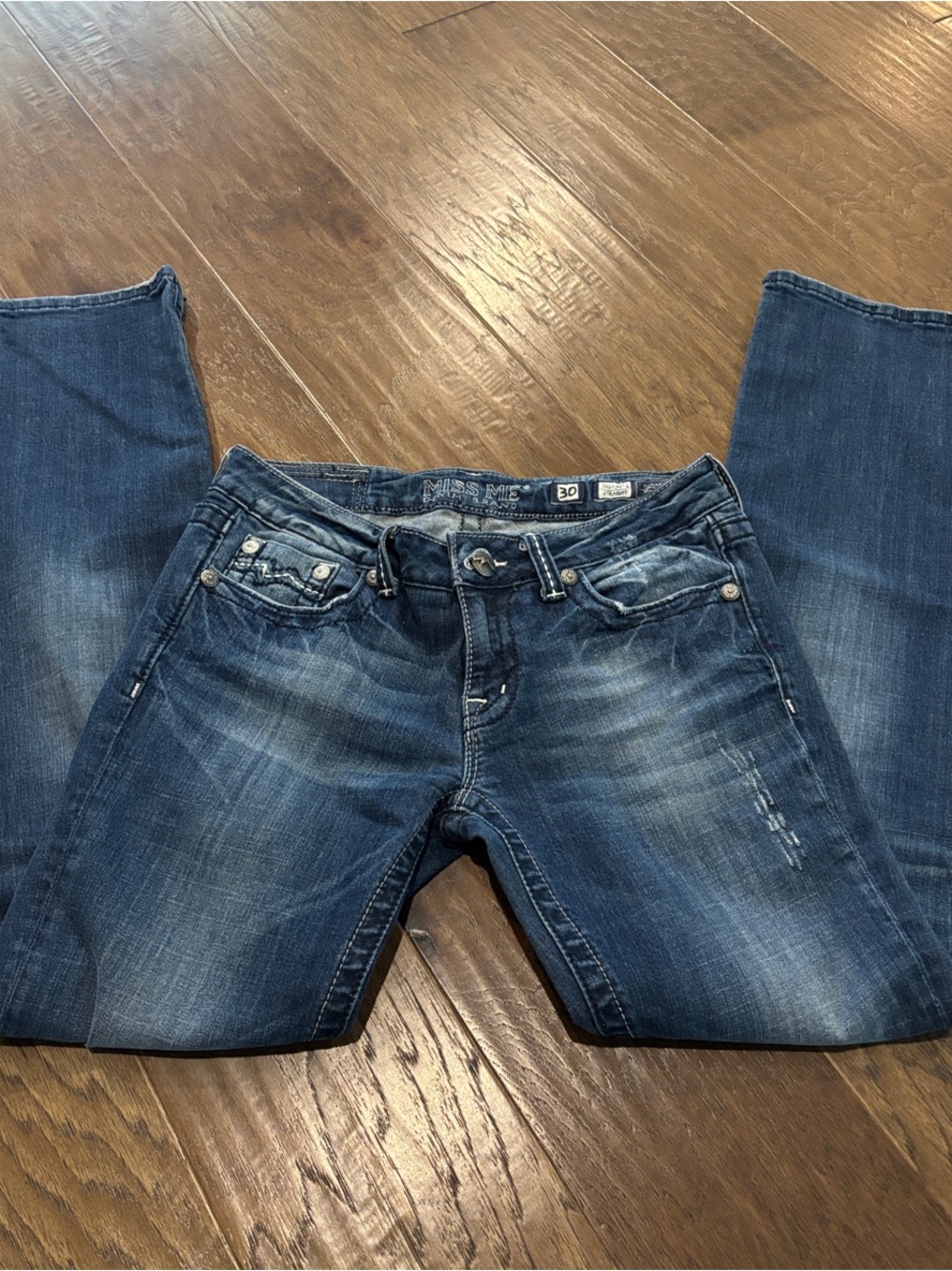 Miss Me Blue Faded Skinny Jeans with Subtle Whiskering